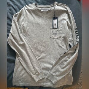 Vineyard Vines Heather Gray Long Sleeve Pocket Tee